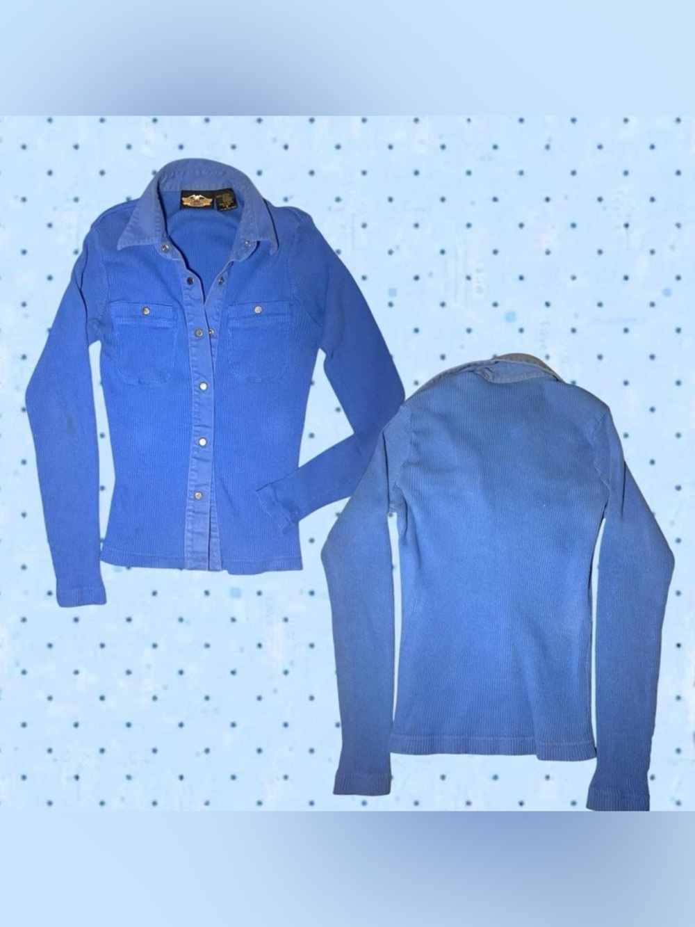 Harley-Davidson Blue Long Sleeve Button-Down Ribbed Shirt